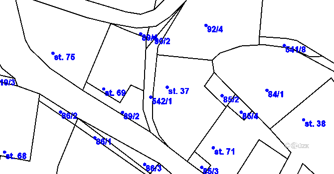 Parcela st. 37 v KÚ Touchovice, Katastrální mapa
