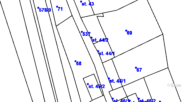 Parcela st. 44/1 v KÚ Touchovice, Katastrální mapa