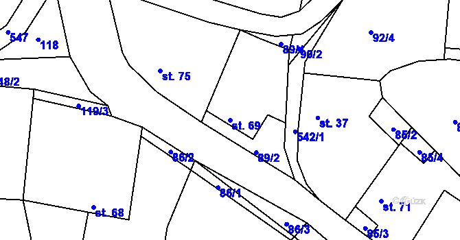 Parcela st. 69 v KÚ Touchovice, Katastrální mapa