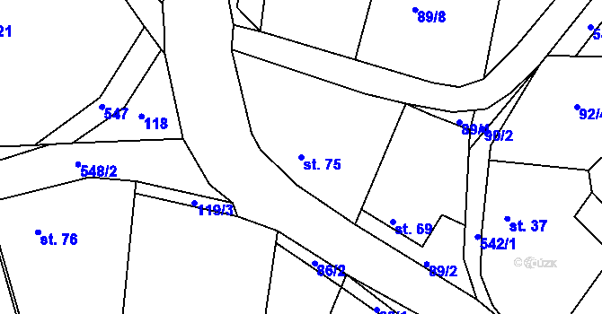 Parcela st. 75 v KÚ Touchovice, Katastrální mapa