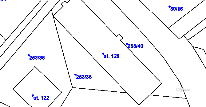 Parcela st. 129 v KÚ Touchovice, Katastrální mapa