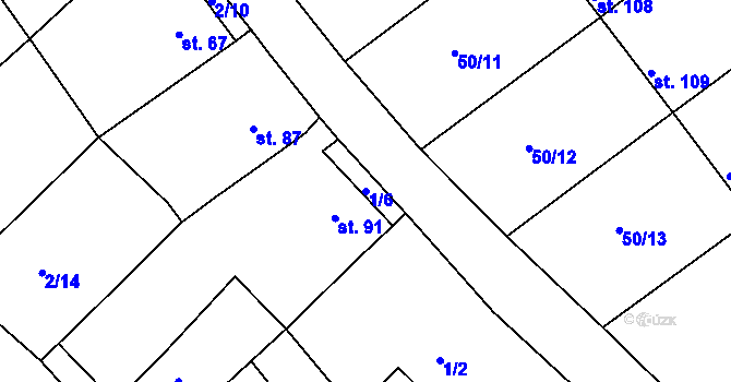 Parcela st. 1/6 v KÚ Touchovice, Katastrální mapa