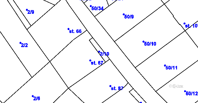 Parcela st. 2/10 v KÚ Touchovice, Katastrální mapa