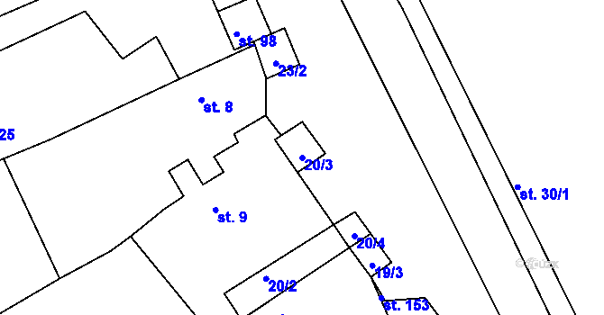 Parcela st. 20/3 v KÚ Touchovice, Katastrální mapa