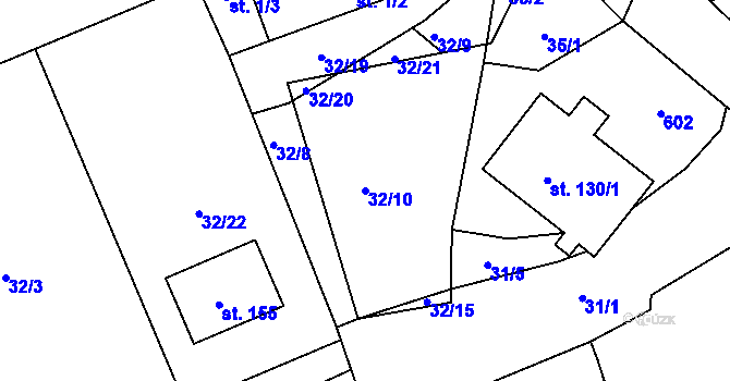 Parcela st. 32/10 v KÚ Touchovice, Katastrální mapa