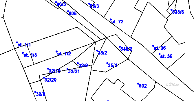 Parcela st. 35/2 v KÚ Touchovice, Katastrální mapa