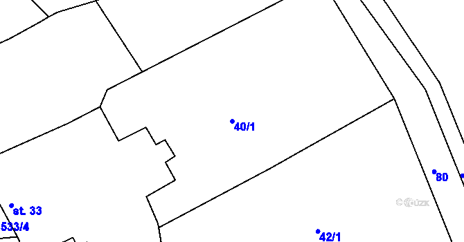 Parcela st. 40/1 v KÚ Touchovice, Katastrální mapa