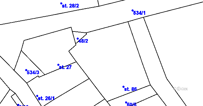 Parcela st. 50/4 v KÚ Touchovice, Katastrální mapa