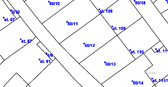 Parcela st. 50/12 v KÚ Touchovice, Katastrální mapa