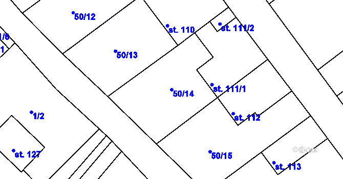 Parcela st. 50/14 v KÚ Touchovice, Katastrální mapa