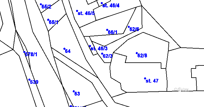 Parcela st. 62/3 v KÚ Touchovice, Katastrální mapa