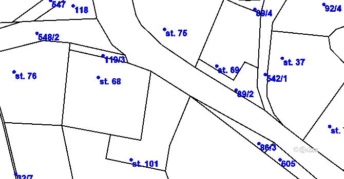 Parcela st. 86/2 v KÚ Touchovice, Katastrální mapa