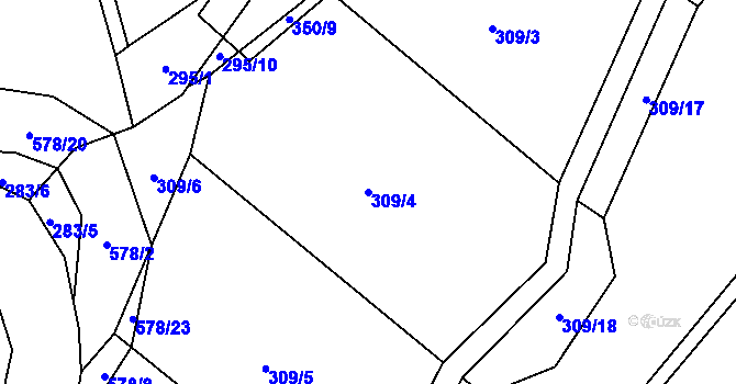 Parcela st. 309/4 v KÚ Touchovice, Katastrální mapa