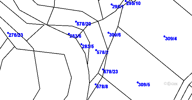 Parcela st. 578/2 v KÚ Touchovice, Katastrální mapa