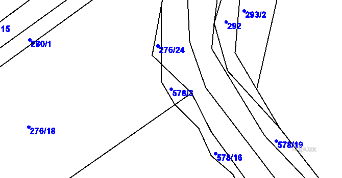 Parcela st. 578/3 v KÚ Touchovice, Katastrální mapa