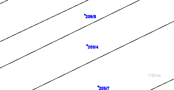 Parcela st. 209/4 v KÚ Touchovice, Katastrální mapa