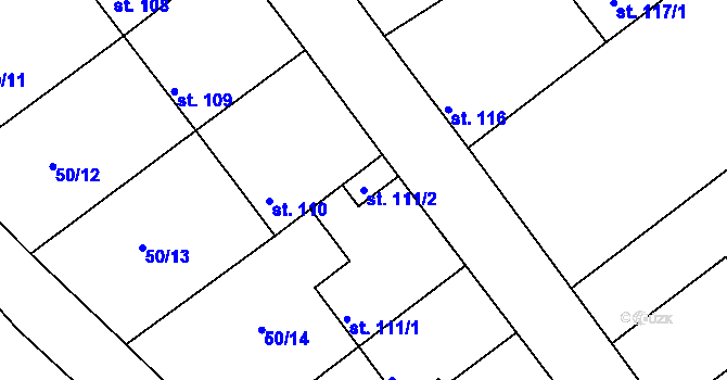 Parcela st. 111/2 v KÚ Touchovice, Katastrální mapa