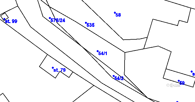 Parcela st. 54/1 v KÚ Touchovice, Katastrální mapa