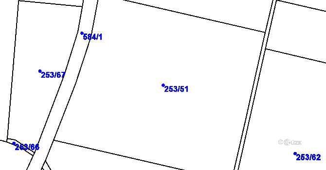 Parcela st. 253/51 v KÚ Touchovice, Katastrální mapa