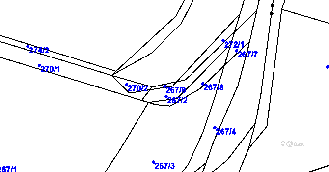 Parcela st. 267/9 v KÚ Touchovice, Katastrální mapa