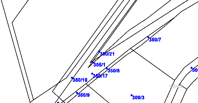 Parcela st. 350/21 v KÚ Touchovice, Katastrální mapa