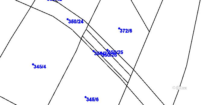Parcela st. 350/26 v KÚ Touchovice, Katastrální mapa