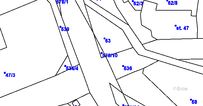 Parcela st. 578/10 v KÚ Touchovice, Katastrální mapa
