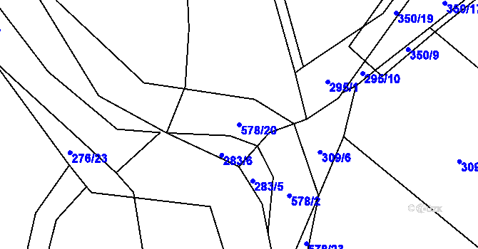Parcela st. 578/20 v KÚ Touchovice, Katastrální mapa