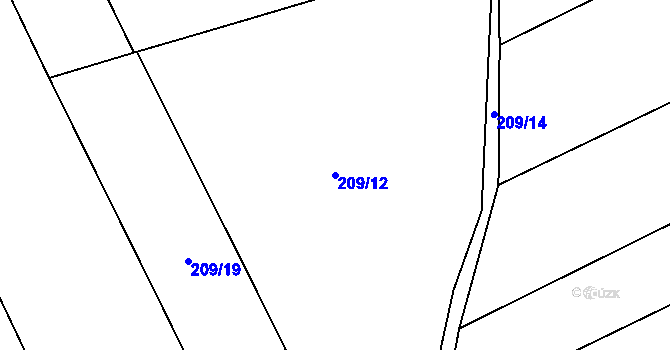 Parcela st. 209/12 v KÚ Touchovice, Katastrální mapa