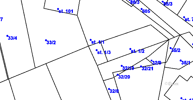 Parcela st. 1/3 v KÚ Touchovice, Katastrální mapa