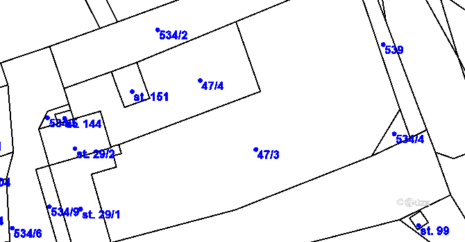 Parcela st. 47/3 v KÚ Touchovice, Katastrální mapa