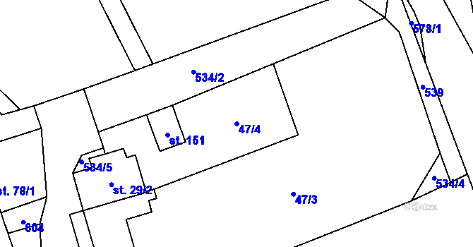 Parcela st. 47/4 v KÚ Touchovice, Katastrální mapa