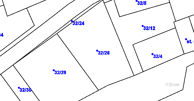 Parcela st. 32/28 v KÚ Touchovice, Katastrální mapa