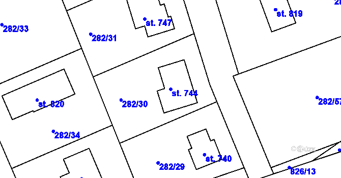 Parcela st. 744 v KÚ Lázně Toušeň, Katastrální mapa