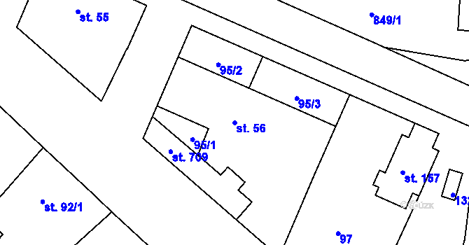Parcela st. 56 v KÚ Lázně Toušeň, Katastrální mapa