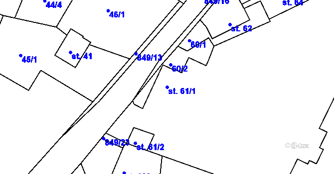 Parcela st. 61/1 v KÚ Lázně Toušeň, Katastrální mapa
