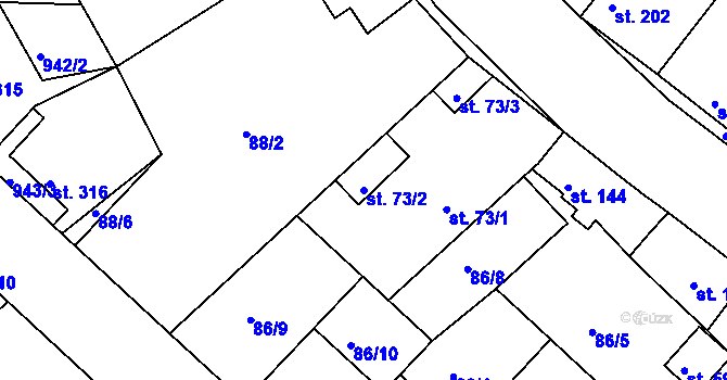Parcela st. 73/2 v KÚ Lázně Toušeň, Katastrální mapa