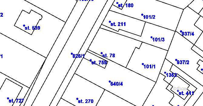 Parcela st. 78 v KÚ Lázně Toušeň, Katastrální mapa