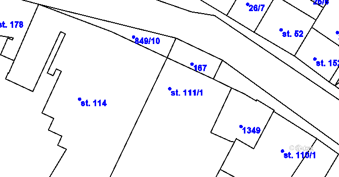 Parcela st. 111/1 v KÚ Lázně Toušeň, Katastrální mapa