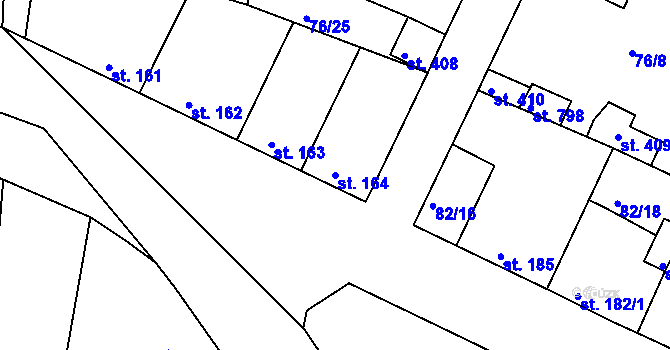 Parcela st. 164 v KÚ Lázně Toušeň, Katastrální mapa