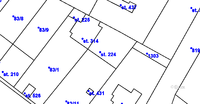 Parcela st. 224 v KÚ Lázně Toušeň, Katastrální mapa