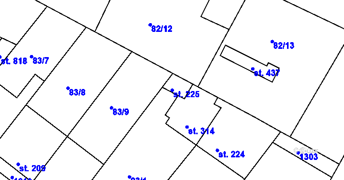 Parcela st. 225 v KÚ Lázně Toušeň, Katastrální mapa