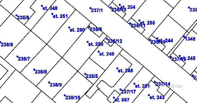 Parcela st. 249 v KÚ Lázně Toušeň, Katastrální mapa