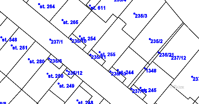 Parcela st. 255 v KÚ Lázně Toušeň, Katastrální mapa
