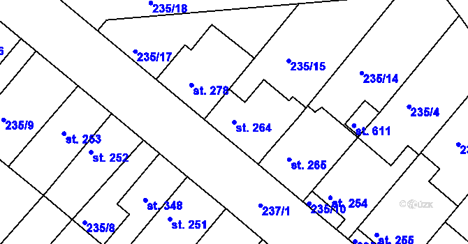 Parcela st. 264 v KÚ Lázně Toušeň, Katastrální mapa