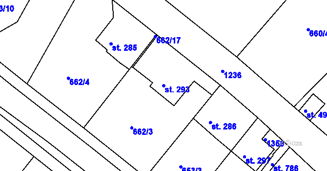 Parcela st. 293 v KÚ Lázně Toušeň, Katastrální mapa