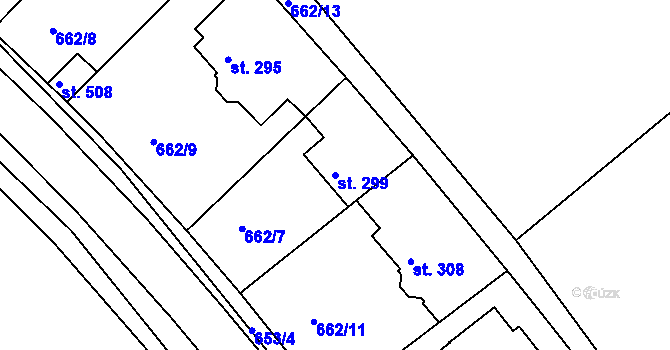 Parcela st. 299 v KÚ Lázně Toušeň, Katastrální mapa