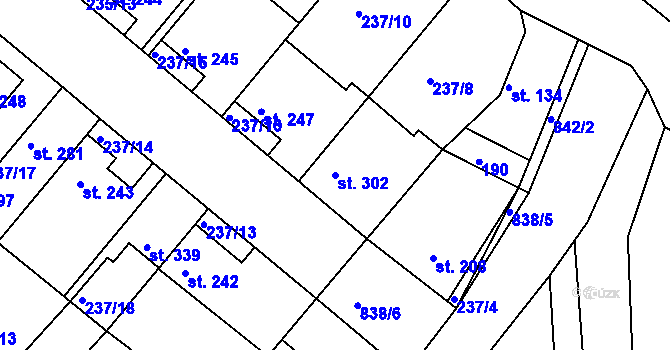 Parcela st. 302 v KÚ Lázně Toušeň, Katastrální mapa
