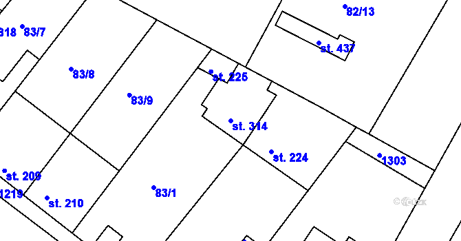 Parcela st. 314 v KÚ Lázně Toušeň, Katastrální mapa