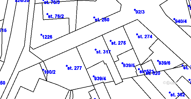 Parcela st. 317 v KÚ Lázně Toušeň, Katastrální mapa